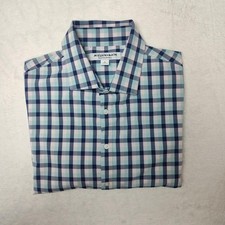 Mizzen Main Shirt Mens XL Blue Green Gingham Trim Fit Dress Stretch Performance