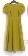 CALVIN KLEIN A-LINE MIDI DRESS, TULIP SLEEVE, CELERY, SIZE 6 NWT