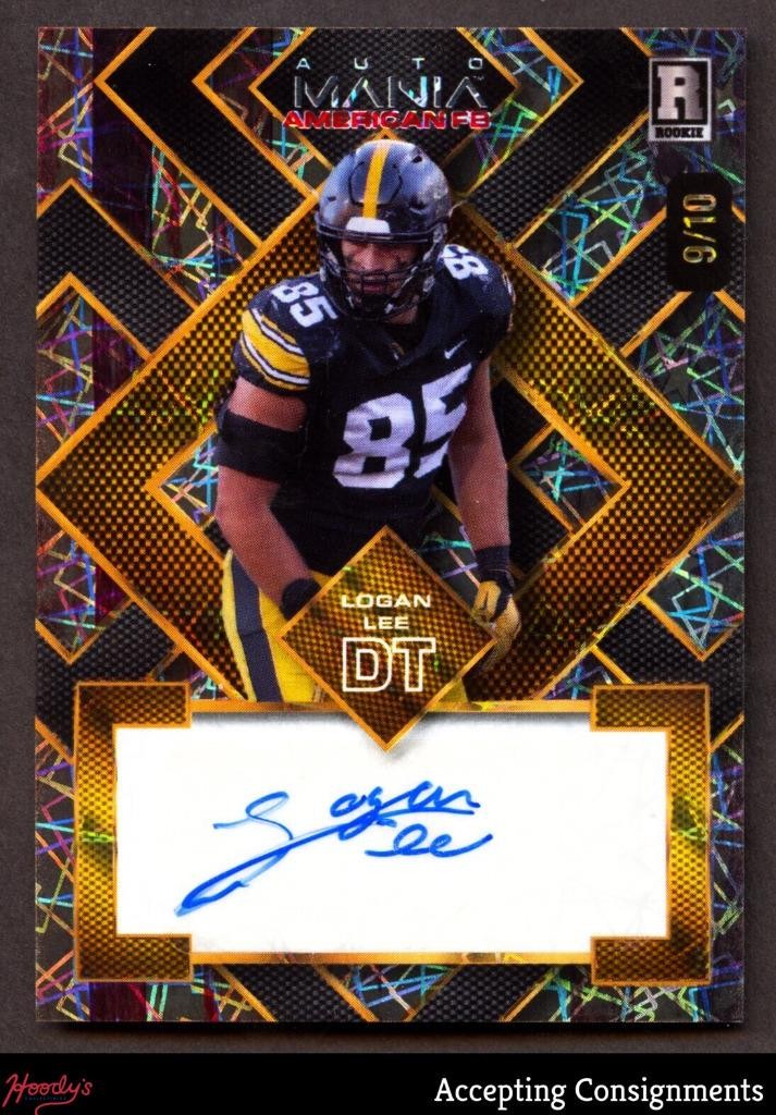 Logan Lee Wild Card Auto Mania American Football Hobby Autographs #LL Square Flag Rainbow Foil Vintage