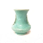 McCoy Style Turquoise Crackle Glaze Vase Applied Handles Art Pottery Vintage USA