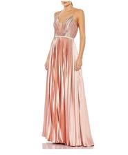 Mac Duggal Rose Gold Satin V-Neck Pleated Str...