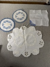 Hungarian Needlework, Including Doilies And Handkerchief And Blueberry Towel