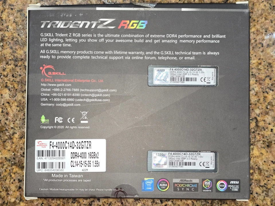 G.SKILL TridentZ RGB 32GB (2x16GB) 4000 MHz *14-15-15-35* DDR4 CL14 - Image 4 of 4