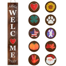Interchangeable Welcome sign for front porch standing, 47 x 7.9 Inch Black Wo...