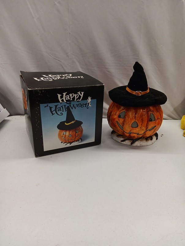 Vintage Cracker Barrel Exclusive Happy Halloween Cookie Container Jack O'Lantern