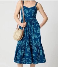 J. Crew Corset Tiered Midi Dress Sz 8 Blue Floral Nautical Preppy Smocked Boho