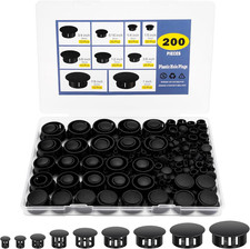 200 Pcs Black Plastic Hole Plugs Assorted Sizes, Nylon Caps for Round Holes
