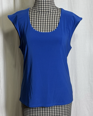 #ad NWT White House Black Market Cap Sleeve Scoop Neck Top Royal Blue L MSRP $44.50 $25.00