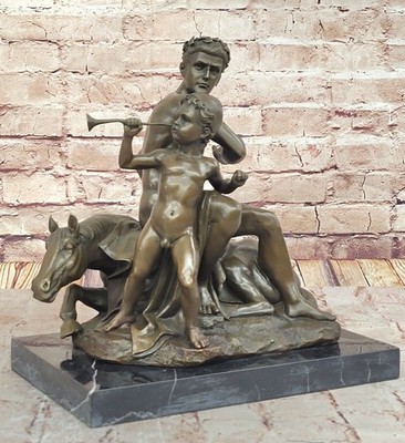 Art Deco Bronze Sculpture Nude Caesar with Nude Boy Hand Made Masterpiece Deal