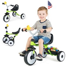 3-in-1 Kids Tricycle with Lighted Wheels Folding Toddler Trike w/Adjustable Seat
