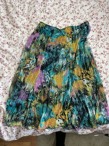 Boho Skirt By Michelle Hope Size 10 / 12 Peacock Colourful Midi Skirt Mesh Lace - Picture 10 of 10