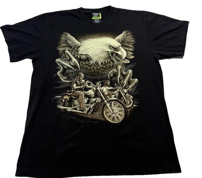 Vintage Rock Eagle Glow In The Dark T-Shirt Herren Xl Biker Eagle Live To Ride