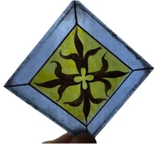 S38 Antique Vtg 3” Square Gothic Revival Original 20s Stained Glass Tiles