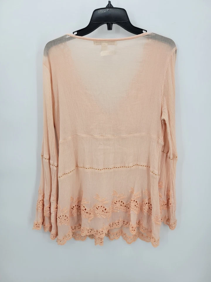 Boston Proper Top Mujer Mediano Naranja Ojales Encaje Ribete Semi Transparente Boho Campesino Foto 2 de 4