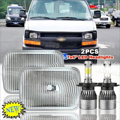 For Chevy Express Cargo Van 1500 2500 3500 Pair 7x6 5x7 inch LED Headlights H4