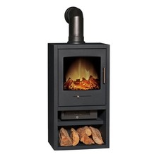 Image of Adam Bergen XL Electric Stove in Charcoal Grey with Angled Stove Pipe in Black