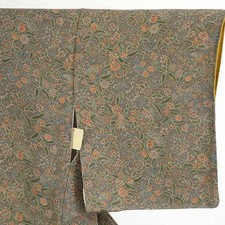 Recycled Silk Komon Kimono Gray Floral Awase Lined Women's M