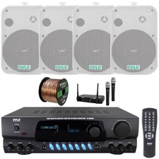 Pyle AM/FM Stereo Receiver, 4x 6.5" 500W Indoor/Outdoor Speakers, Mic System