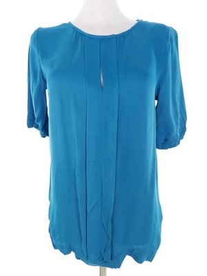 CAROLYN DONNELLY THE EDIT Damen Bluse Gr. 36 Blau Viskose Kurzer Ärmel Einfarbig