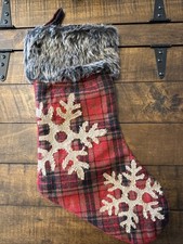 Faux Fur Plaid Christmas Lodge Cabin Stocking Snowflake Stocking Burlap