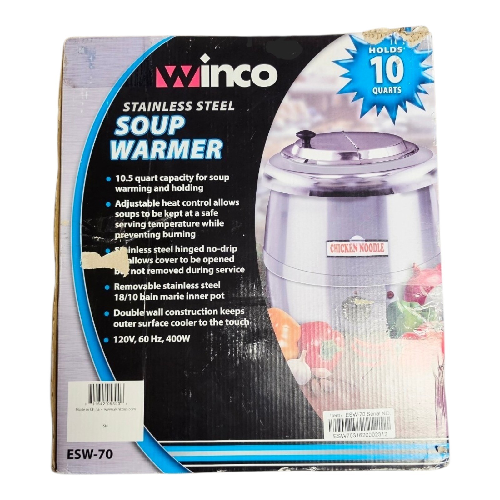 Winco Deluxe Soup Warmer 10 Quarts ESW-70,New