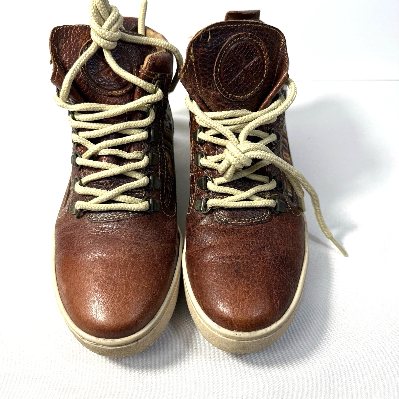 Inkkas Leather High-Top Camping Boots Brown Tribal Pattern Women’s Size 7