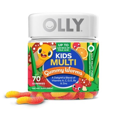 OLLY Kids Multivitamin Gummy Worms, Overall 70 Count (Pack of 1), Bottle 
