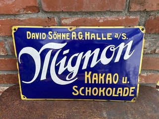 Emailschild Mignon Cacao Kakao Schokolade David Söhne AG Halle Saale um 1905
