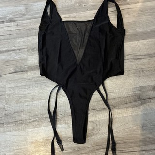 Damen Netz Body Einteiler Strapse sexy Dessous schwarz