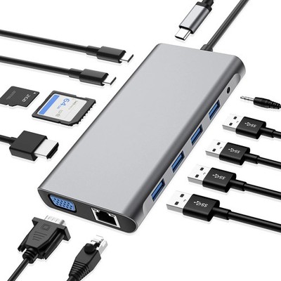 SZPACMATE USB C HUB - 12 in 1 Dockingstation mit 4K HDMI, VGA, USB 2.0, 3.0,