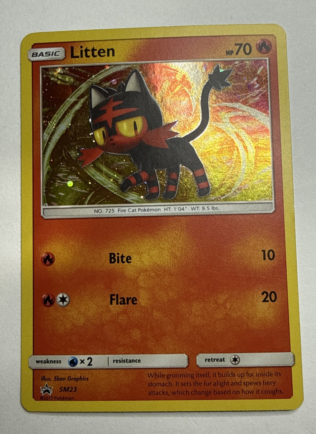 Litten SM23 Sun & Moon Black Star Promo Holo Pokemon Card LP