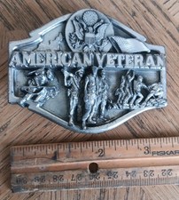 Vtg Siskiyou Belt Buckle American Veteran 1986 Soldiers Army Navy Marines Big