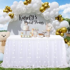 9ft Table Skirt For Baby Shower Tulle White Table Skirt With Led Wedding Birthda