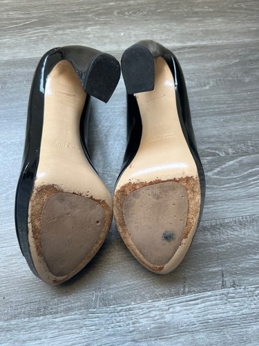 Miu Miu Black Patent Leather Curved Heel Open Toe Vernice Platform Pumps Size 38 - Picture 6 of 9