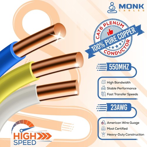 | CAT6 Plenum Cable 1000ft | 100% Pure Copper | UTP, 23AWG, 550MHz | BLACK - Picture 2 of 6