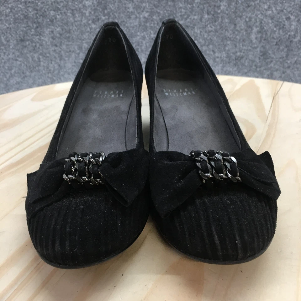 Sandalia Stuart Weitzman Juvenil 4 Negra Sin Cordones Punta Cerrada Cuña Informal Comodidad Foto 4 de 4