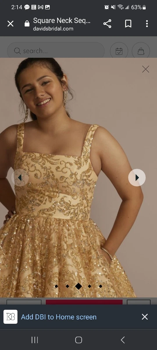 Juniors Dress Size 0 Square Neck Sequin Embellished Gold Sparkle