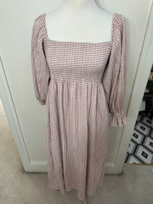 O.P.T. Anthropologie Women's Smocked Square Neck Pink Midi Dress Size M NWT  | eBay
