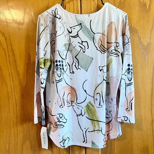 Jess & Jane M "Tommy" Dog Print Top 3/4 Sleeve Round Neck Casual Made in USA Med - Picture 9 of 11