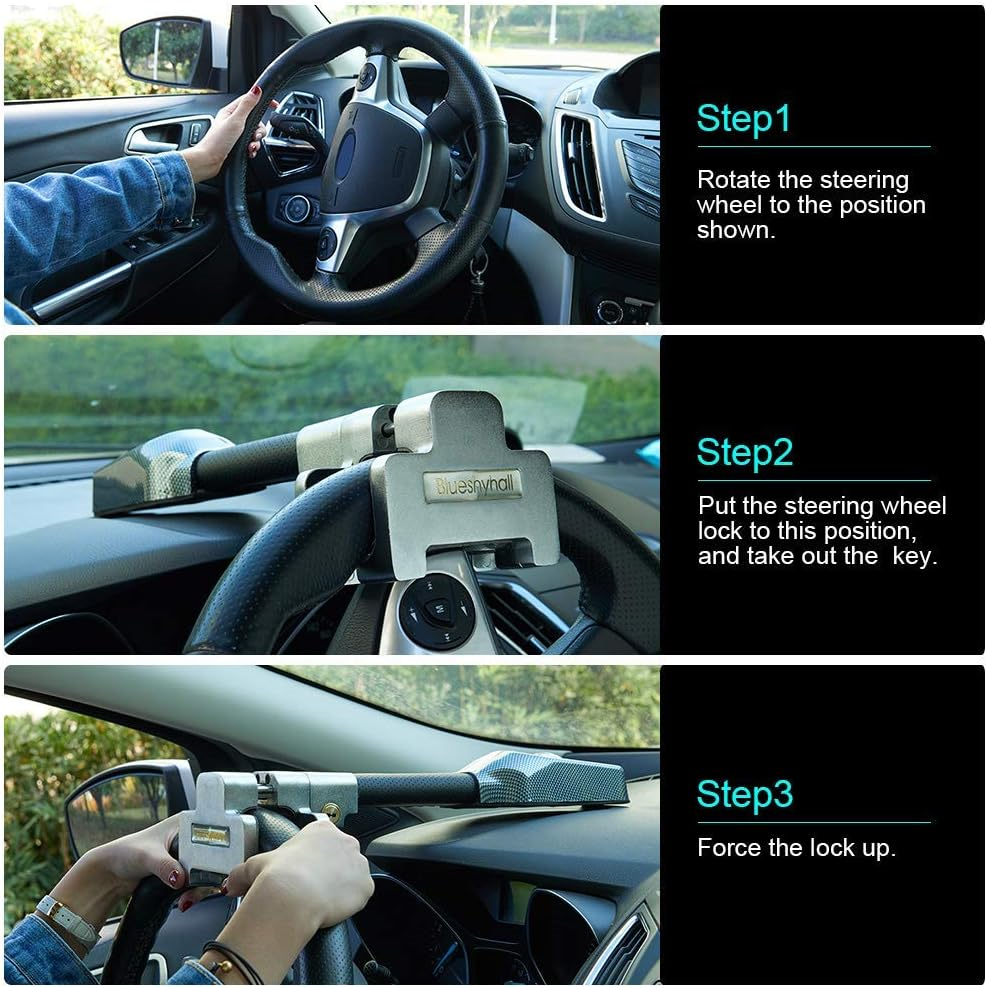 Blueshyhall Anti Theft Safety Alarm Steering Wheel TLock Universal for