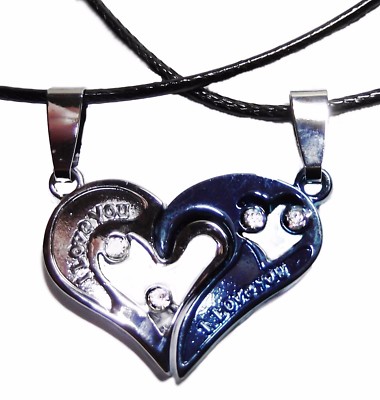BFF Double Heart I Love You Split Silver/Blue Heart Piece