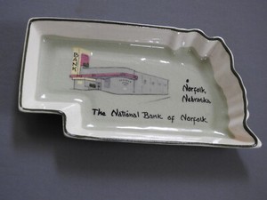 Vintage Annie Laura pottery Nebraska State Souvenir NATIONAL BANK OF NORFOLK 