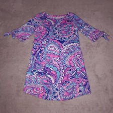 Lilly Pulitzer Dress Womens Small Blue Pink Paisley 1/2 Sleeve Sundress Beach