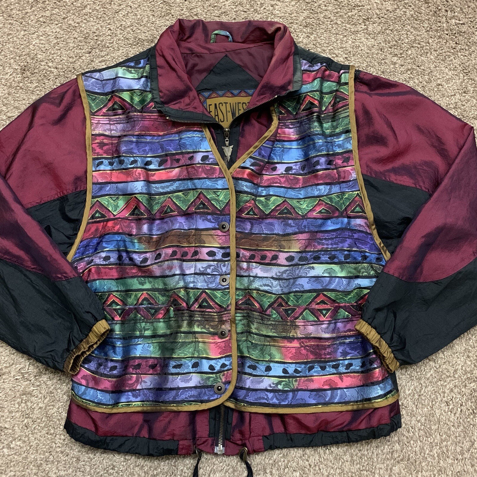 Vintage EAST WEST Track Jacket Size Small Nylon 80s Multicolored Windbreaker