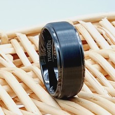 Black Tungsten Ring Men's Brushed Promise Band Custom Engraved Wedding Ring