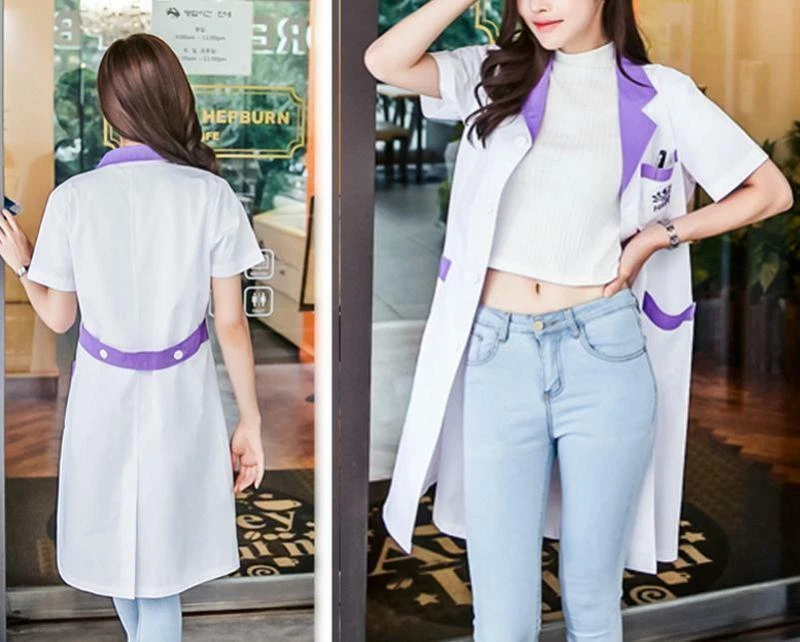 Women Nurse Dress Female Doctor Dress Beautician Lab Long Coat Work Clothes - Image 4 of 4