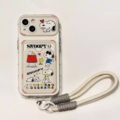 Cartoon Phone case Peanut Snoopy+card pocket+lanyard for iPhone 16 12 11 Pro Max - Picture 1 of 15