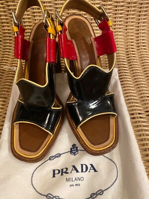 Vintage Prada Color Block Sandals Sz 36 1/2 Made in Italy Very Good Cond