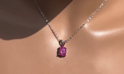 Natural Oval Cut 6 Rays Star Pink Sapphire Necklace 925 Silver Sapphire Jewelry