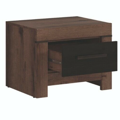 Bedside Cabinet with Drawer Side Table Dark Oak Black Bedroom Lounge Unit Balin - Picture 4 of 11